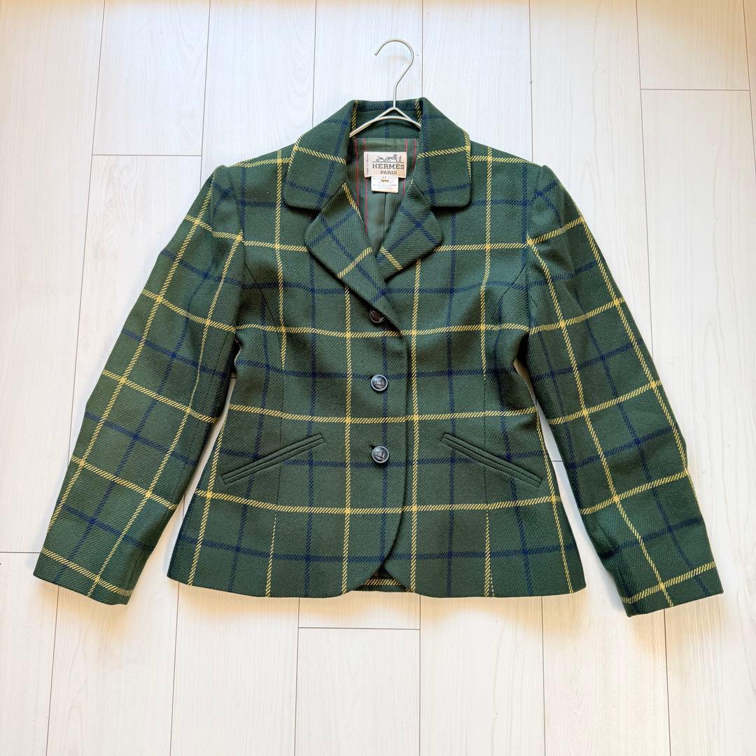 希少✨エルメス　カシミヤ100 テーラードジャケット ペプラム　裏地ロゴデザイン