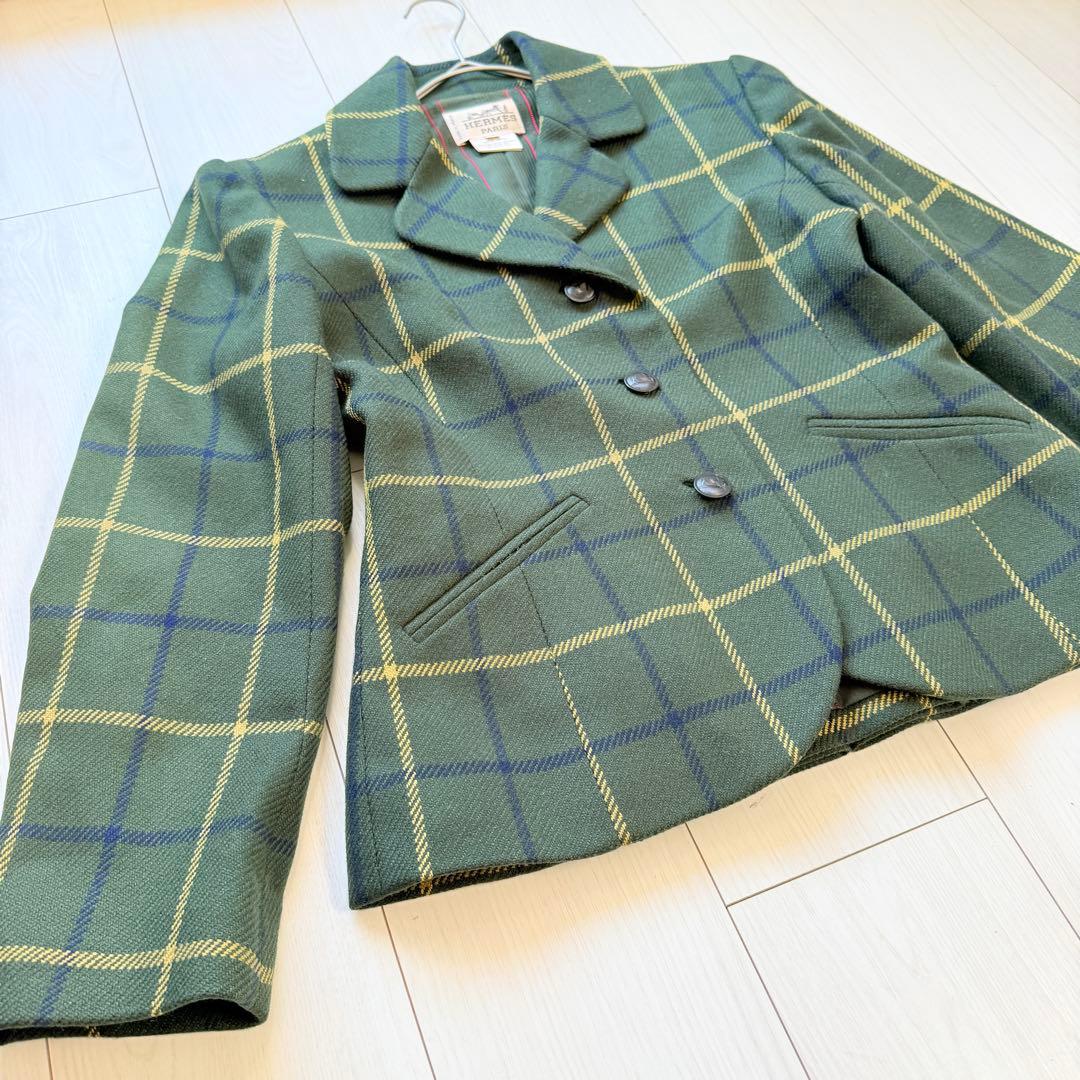 希少✨エルメス　カシミヤ100 テーラードジャケット ペプラム　裏地ロゴデザイン
