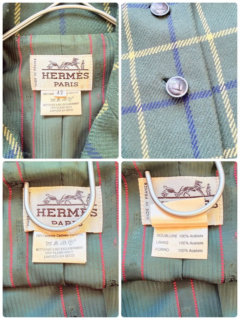 希少✨エルメス　カシミヤ100 テーラードジャケット ペプラム　裏地ロゴデザイン