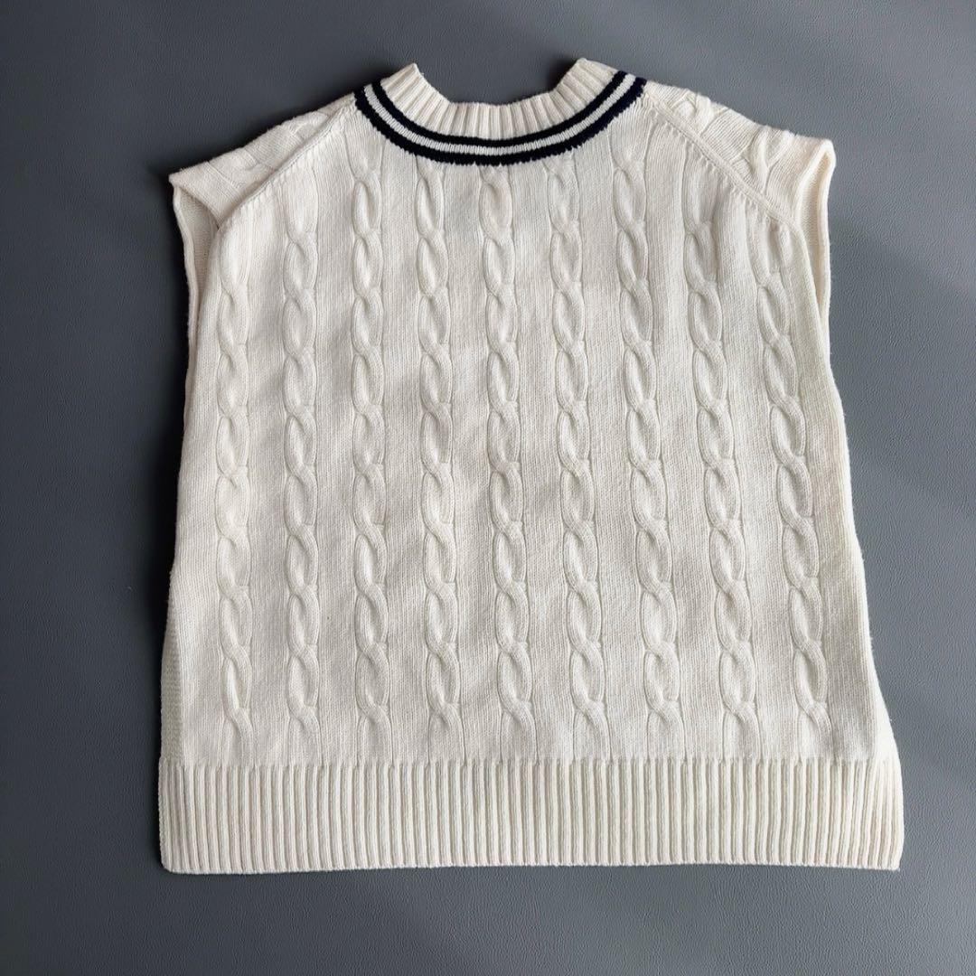 TOUJOURS　カシミヤ　ニットベスト　チルデン　ウール　ケーブル　Vネック