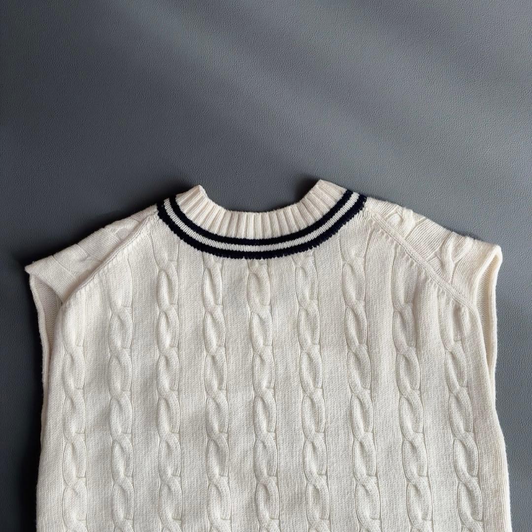 TOUJOURS　カシミヤ　ニットベスト　チルデン　ウール　ケーブル　Vネック