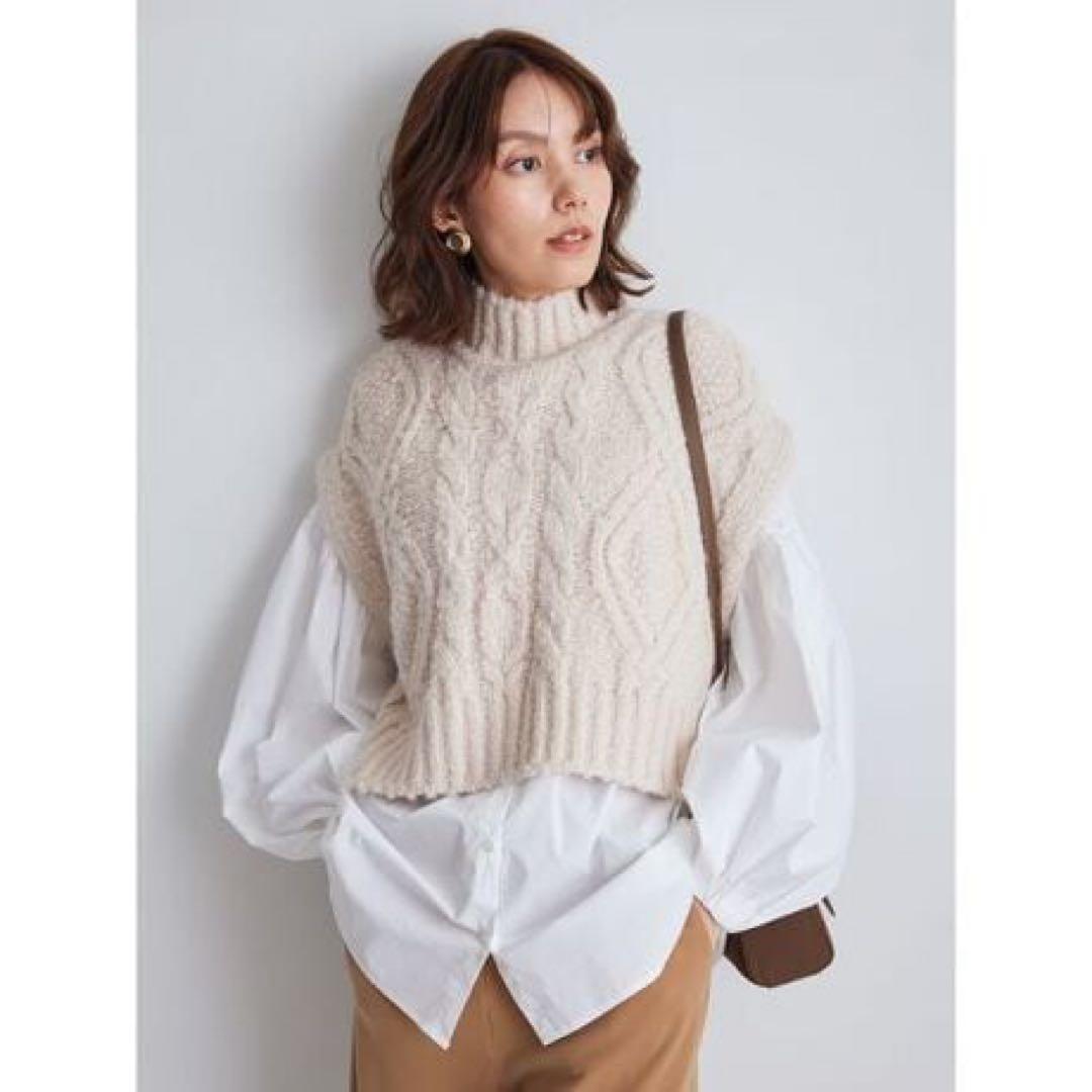 ミラオーウェン　【セットアイテム】ケーブルベストシャツレイヤードSET