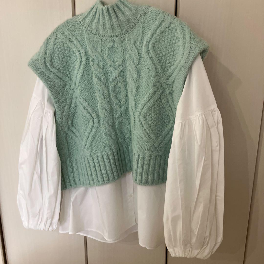 ミラオーウェン　【セットアイテム】ケーブルベストシャツレイヤードSET