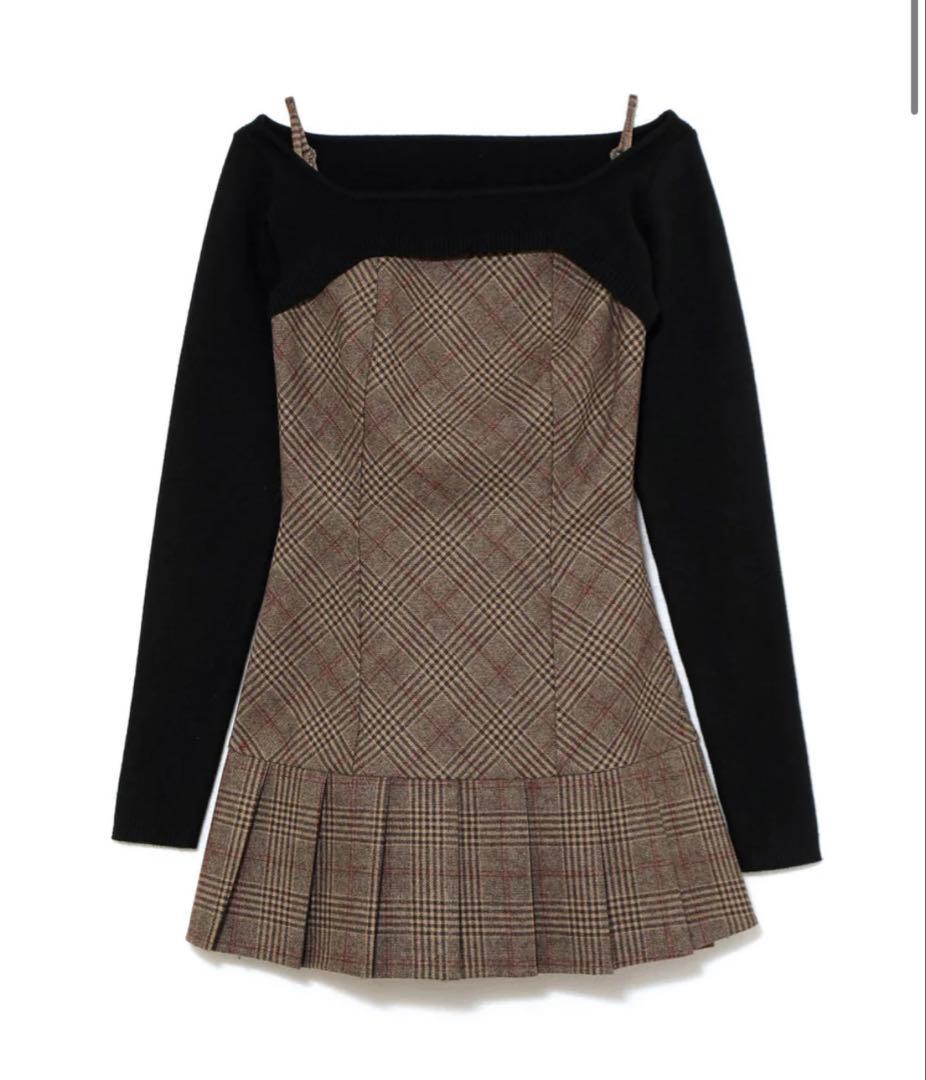 ワンピース andmary Selena check mini dress brown