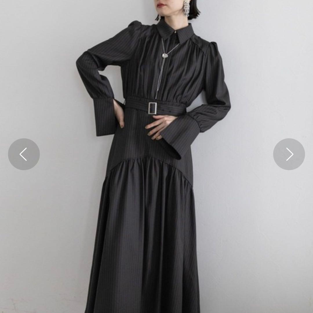 HARE ストライプティアードワンピース ロング ブラック FREE