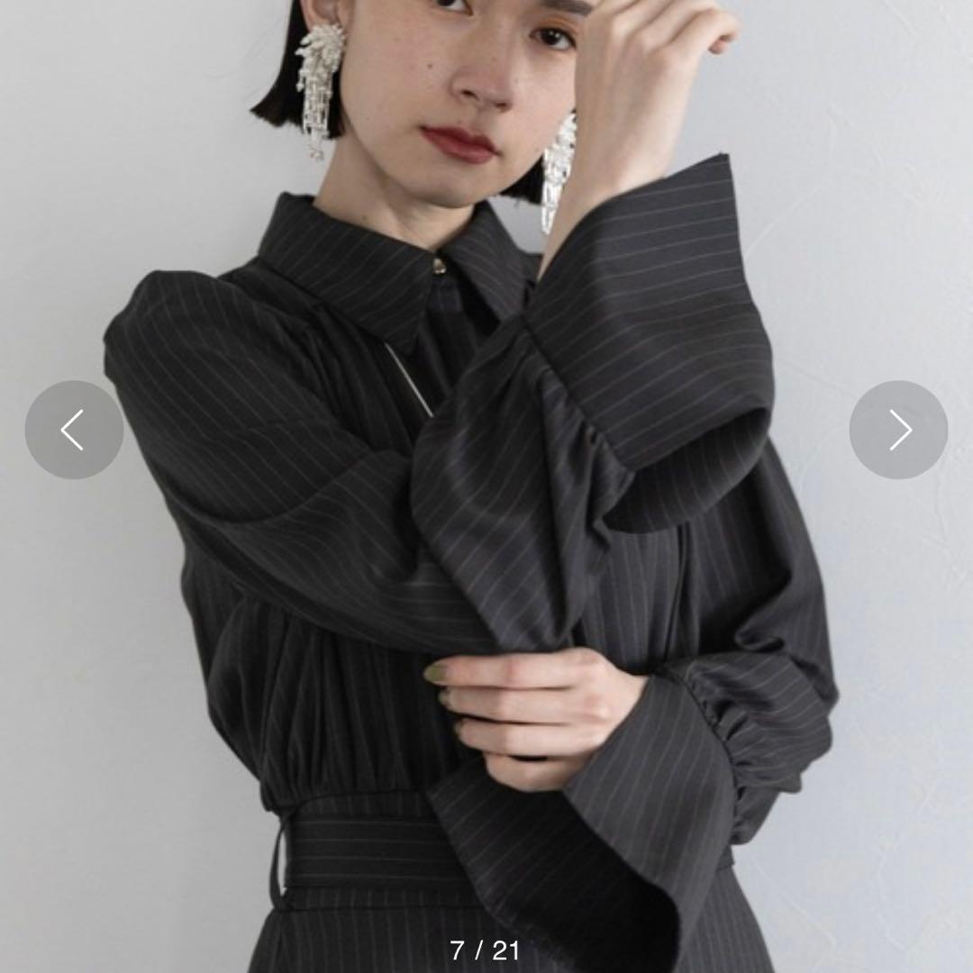 HARE ストライプティアードワンピース ロング ブラック FREE