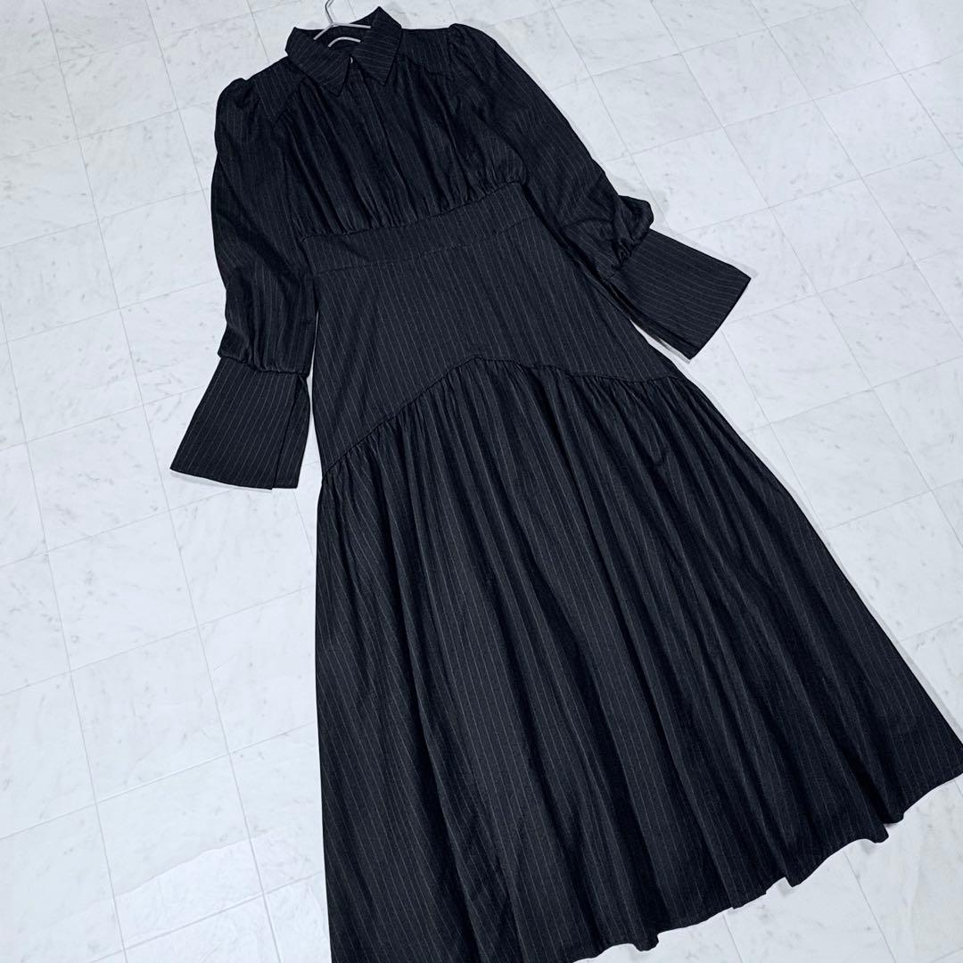 HARE ストライプティアードワンピース ロング ブラック FREE