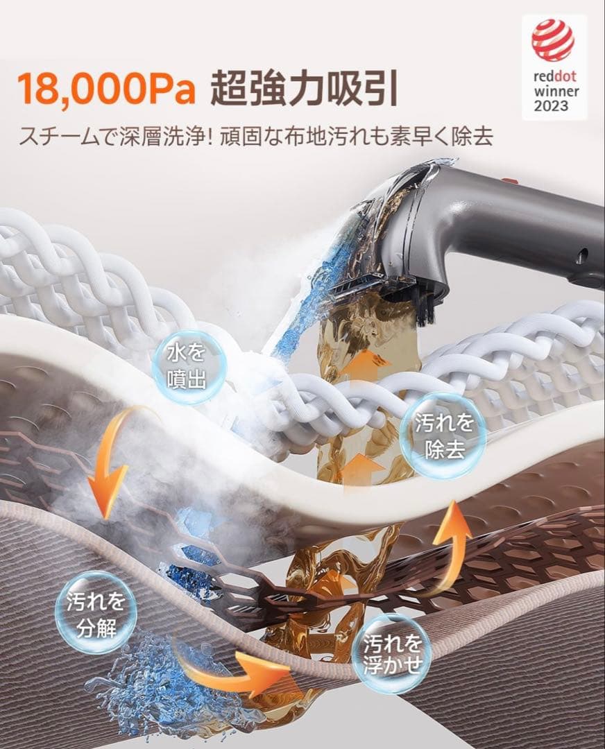 スチームクリーナー 100℃蒸気 18000Pa超強吸引力 加熱式 プロ仕様