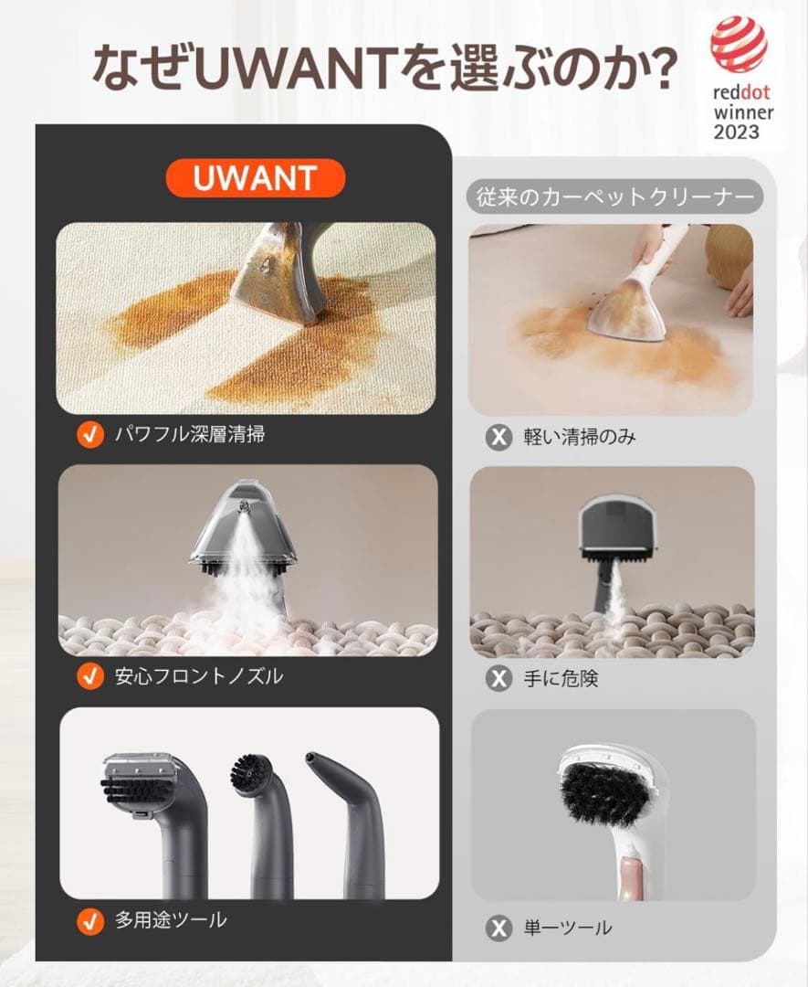 スチームクリーナー 100℃蒸気 18000Pa超強吸引力 加熱式 プロ仕様