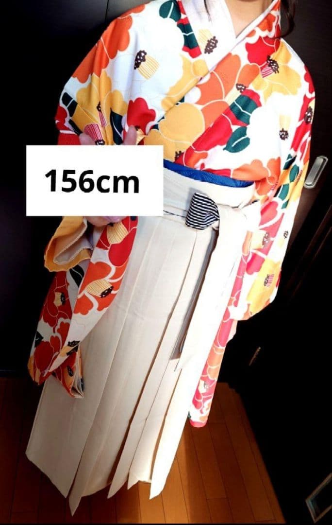 創美苑 袴セット 2尺4寸(91cm) 卒業式　髪飾り付き　オレンジ系