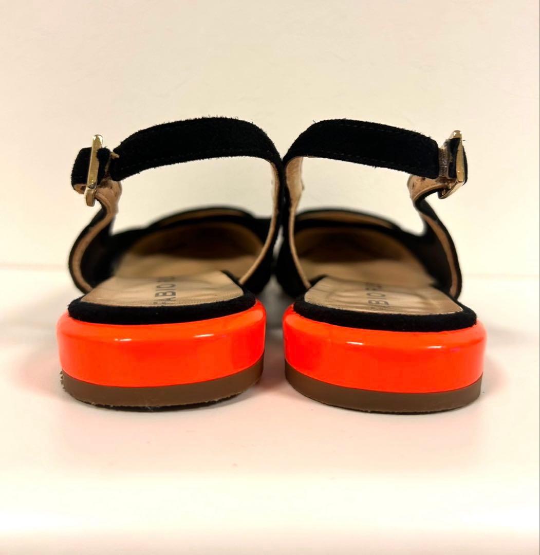 FABIO RUSCONI ネオンオレンジ　バックストラップスエードパンプス