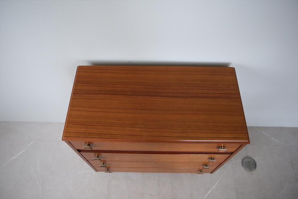 英国アンティークチーク4杯ドロワー/木製チェスト/タンス/テーブル机(91-84