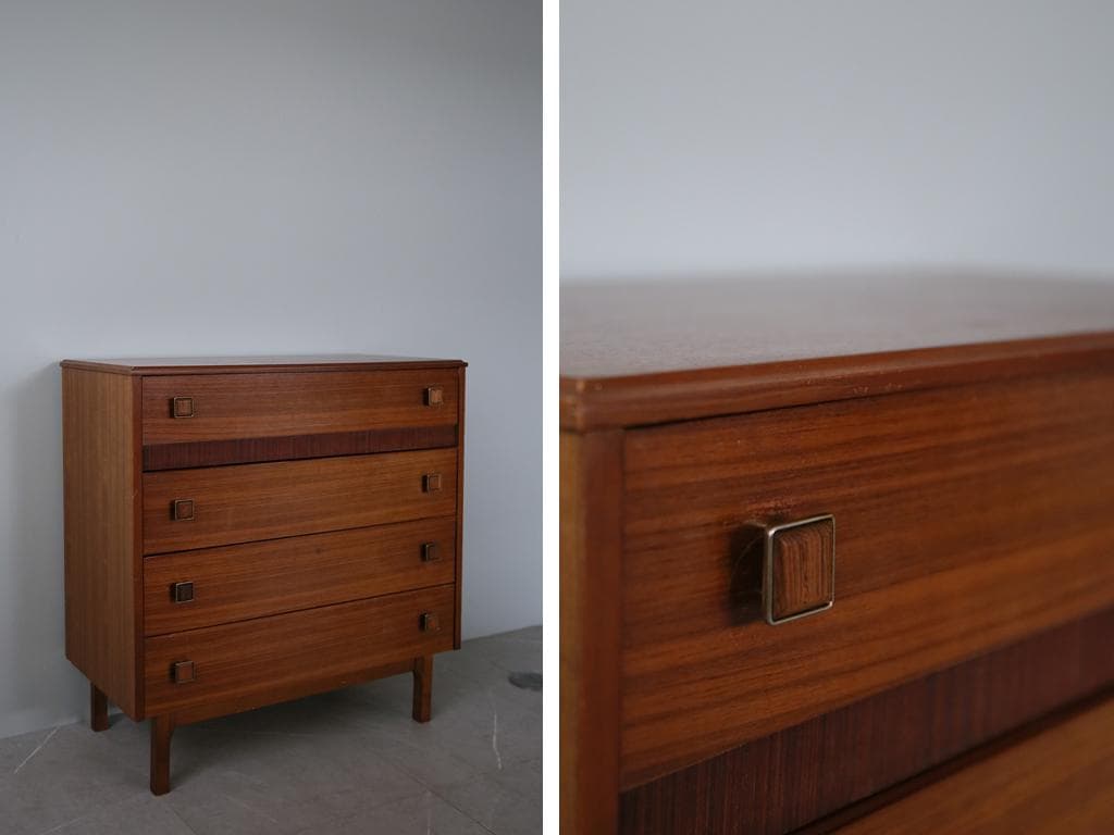 英国アンティークチーク4杯ドロワー/木製チェスト/タンス/テーブル机(91-84