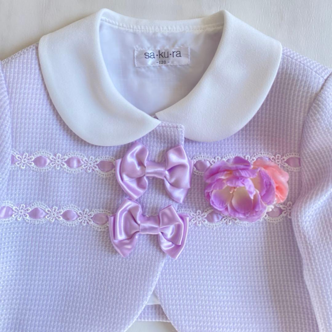 大人気！パープル×小花柄 120＊女の子フォーマル入学 結婚式 ランドセル