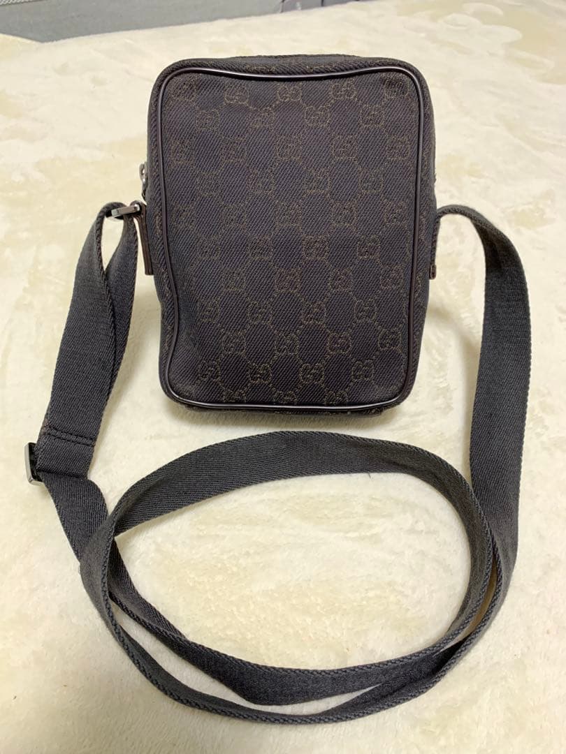 美品★グッチ ショルダーバッグ GGキャンバス×レザー ダークブラウン