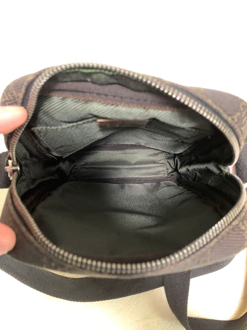 美品★グッチ ショルダーバッグ GGキャンバス×レザー ダークブラウン