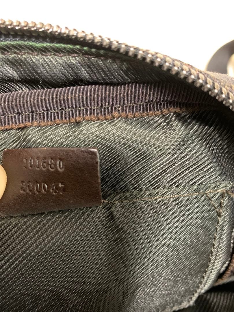 美品★グッチ ショルダーバッグ GGキャンバス×レザー ダークブラウン