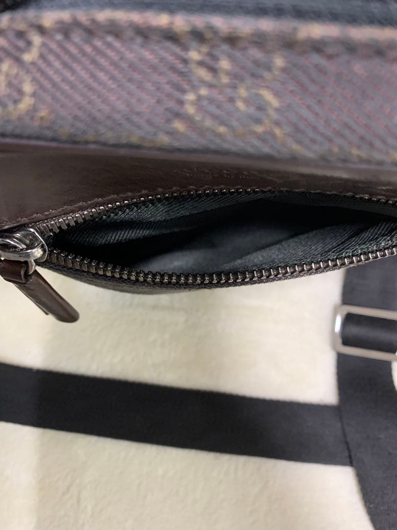 美品★グッチ ショルダーバッグ GGキャンバス×レザー ダークブラウン