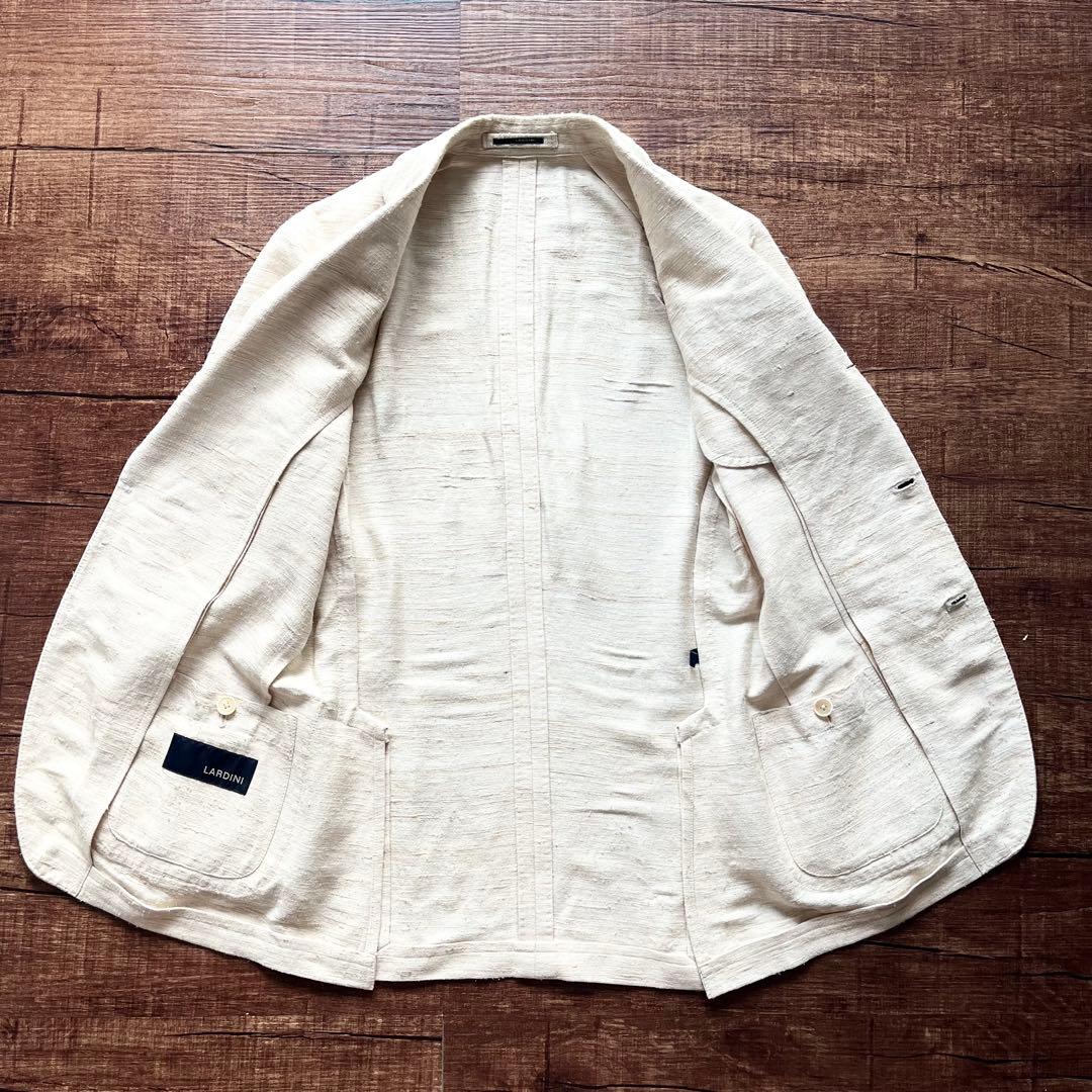 <美品>LARDINI シルク100% 春夏 ホワイト ジャケット サイズ42