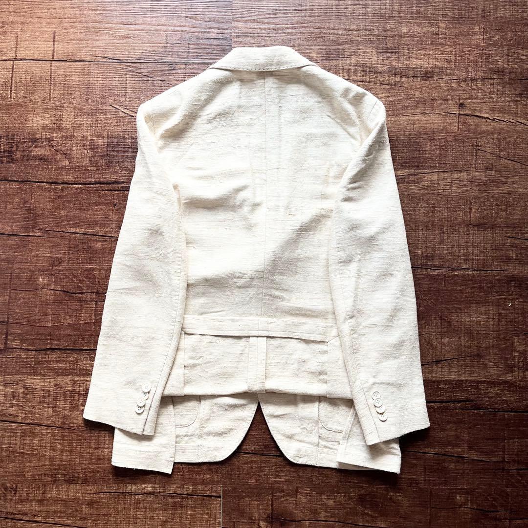 <美品>LARDINI シルク100% 春夏 ホワイト ジャケット サイズ42
