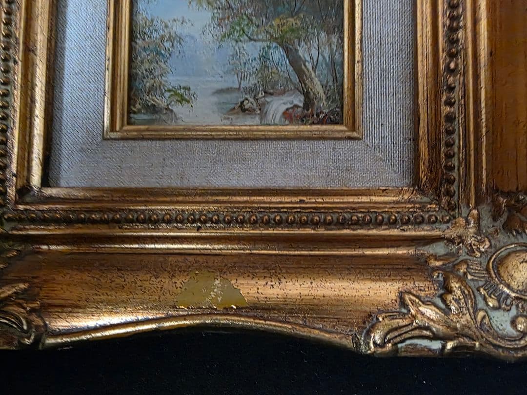 アンティーク　油絵　風景画 金色フレーム 小型