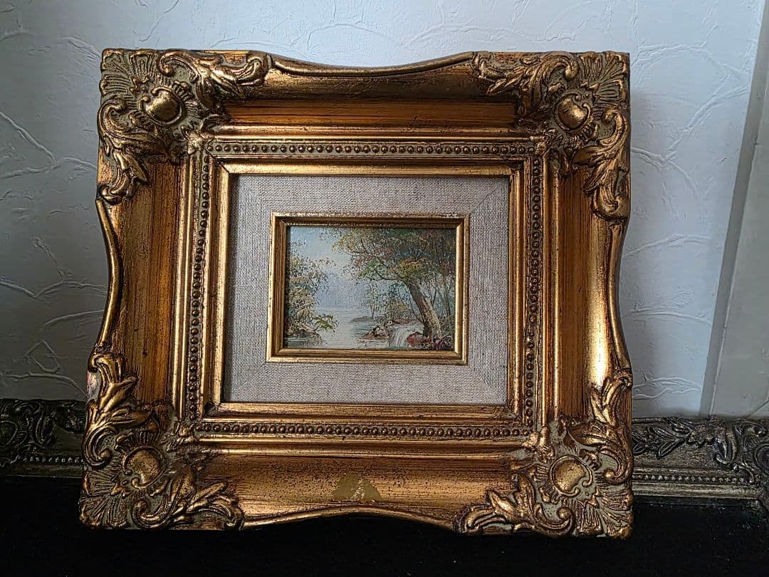 アンティーク　油絵　風景画 金色フレーム 小型