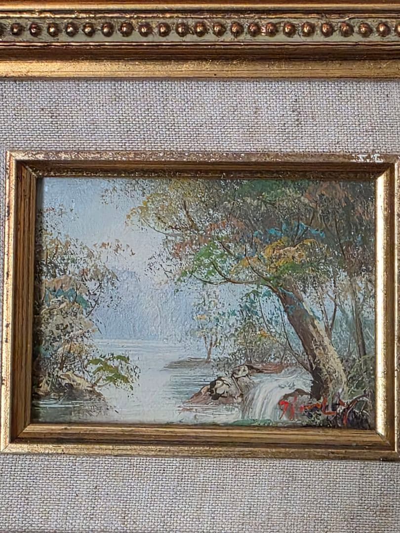 アンティーク　油絵　風景画 金色フレーム 小型