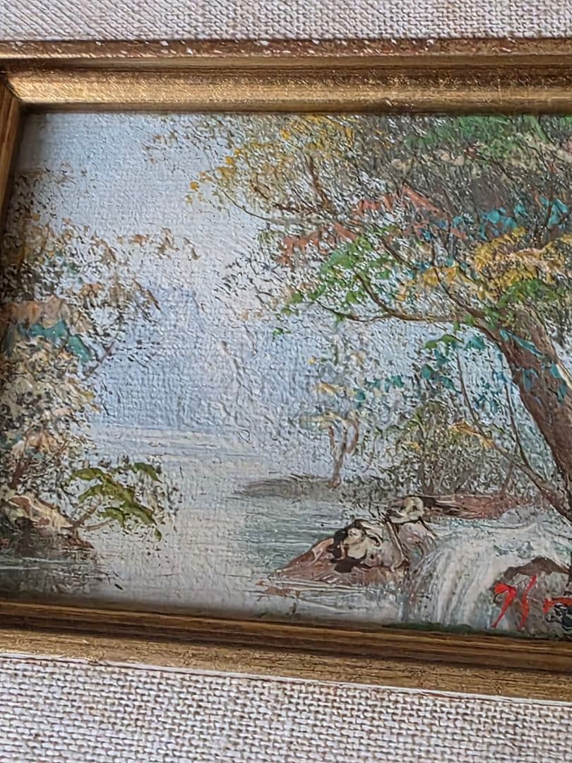 アンティーク　油絵　風景画 金色フレーム 小型