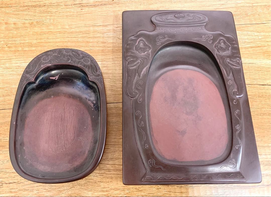 【希少羊堂作】紅渓石硯 太平有象彫刻 結婚祝い贈呈銘付き 崎川羊堂 硯2点セット