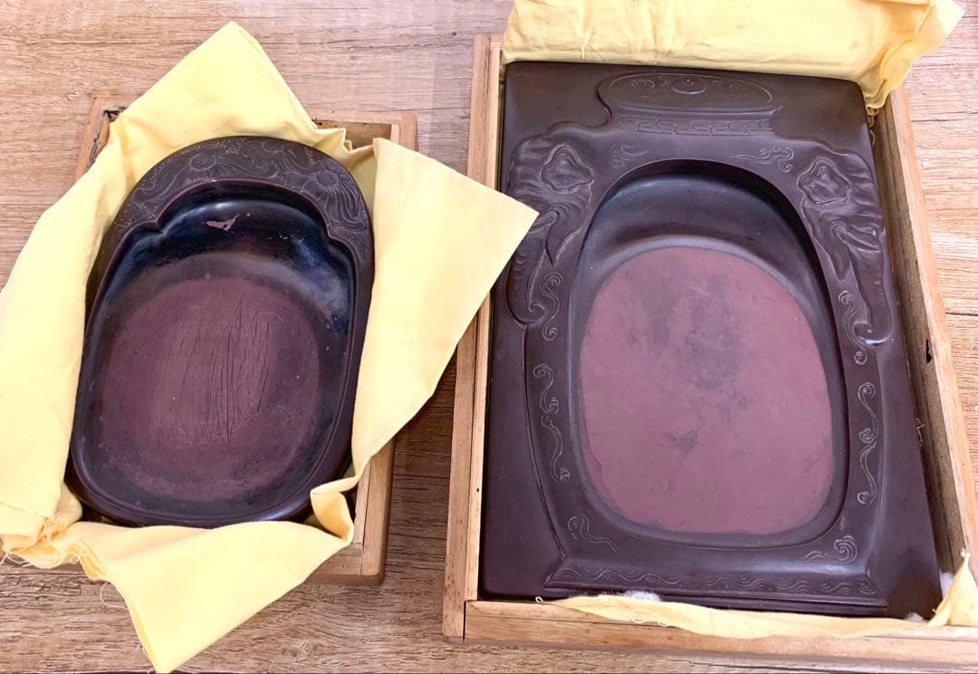 【希少羊堂作】紅渓石硯 太平有象彫刻 結婚祝い贈呈銘付き 崎川羊堂 硯2点セット