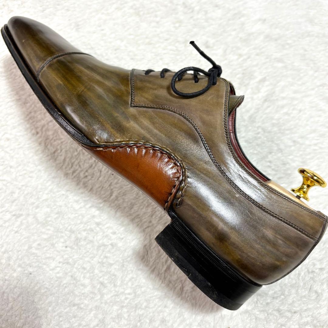 マグナーニ オパンケ製法 ストレートチップ ドレスシューズ 緑系パティーヌ 41