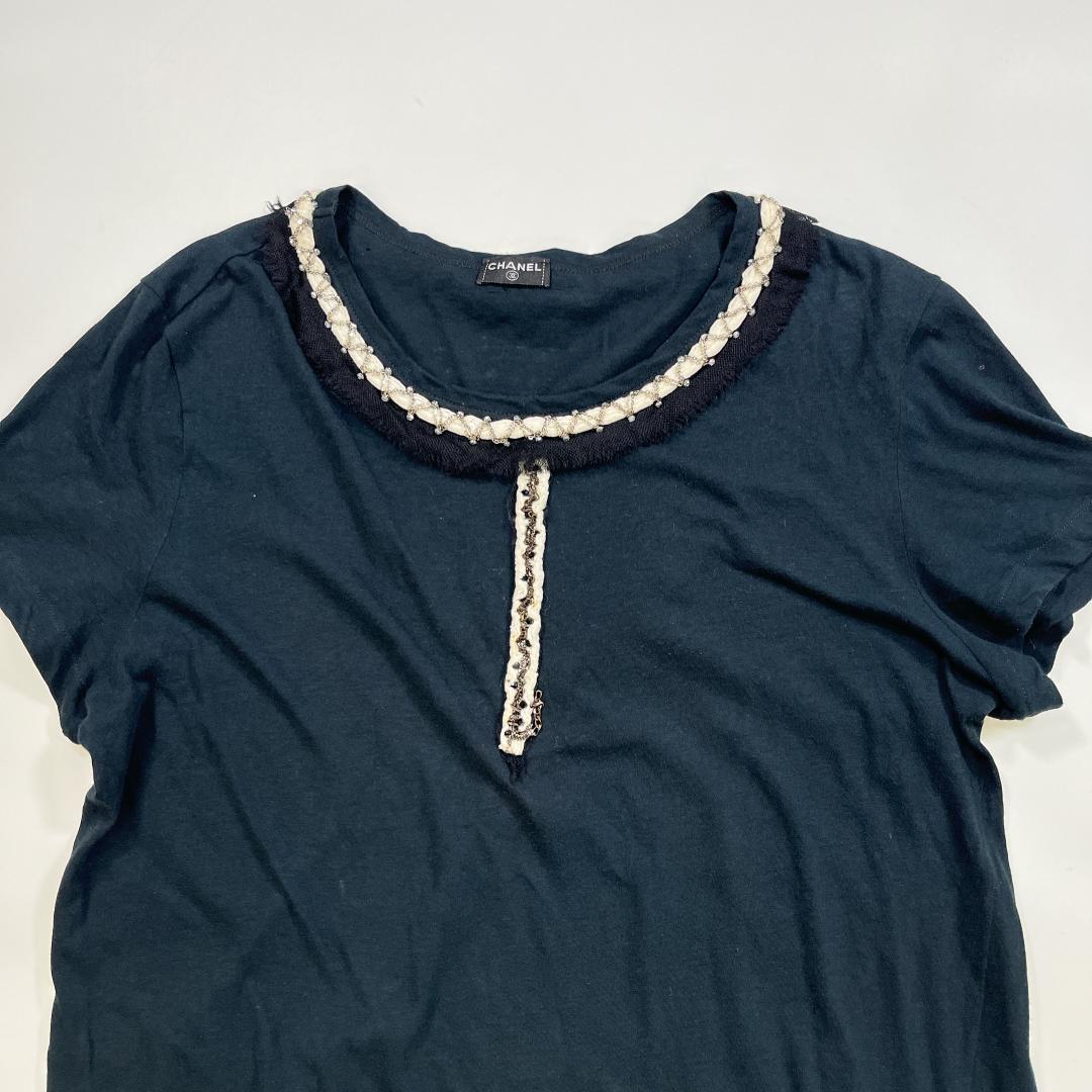 CHANEL 半袖 カットソー チェーン装飾 Ｔシャツ 黒 シャネル