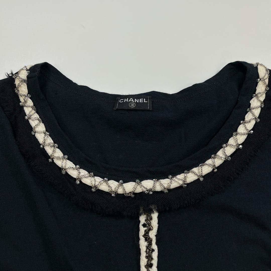 CHANEL 半袖 カットソー チェーン装飾 Ｔシャツ 黒 シャネル