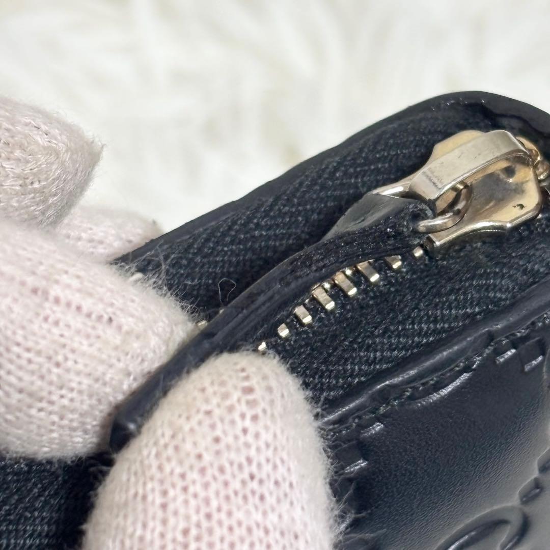 グッチ 財布 ラウンドファスナー GG シマ リボン インターロッキング　黒