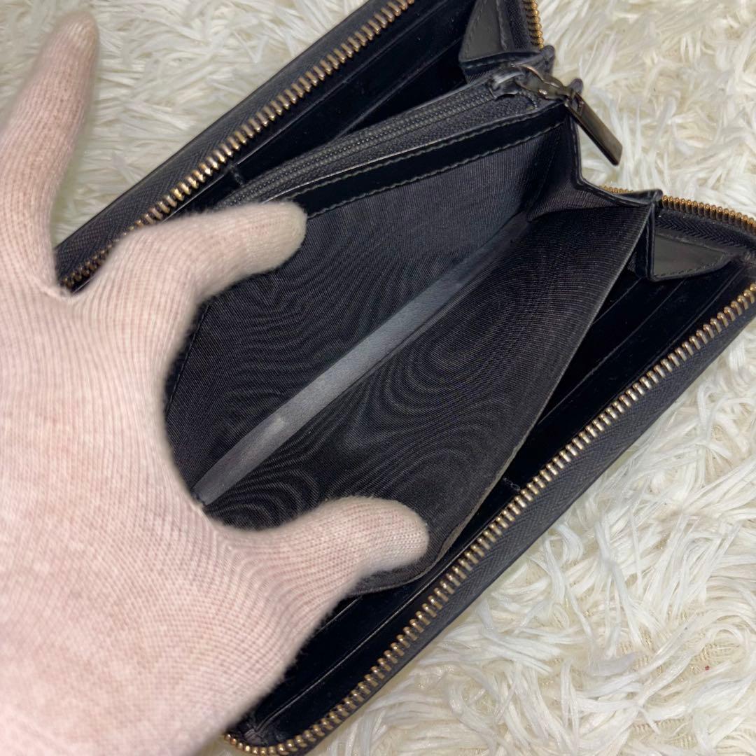 グッチ 財布 ラウンドファスナー GG シマ リボン インターロッキング　黒