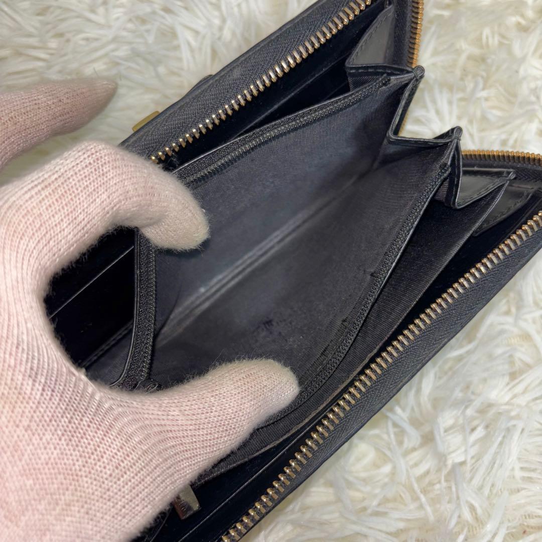 グッチ 財布 ラウンドファスナー GG シマ リボン インターロッキング　黒