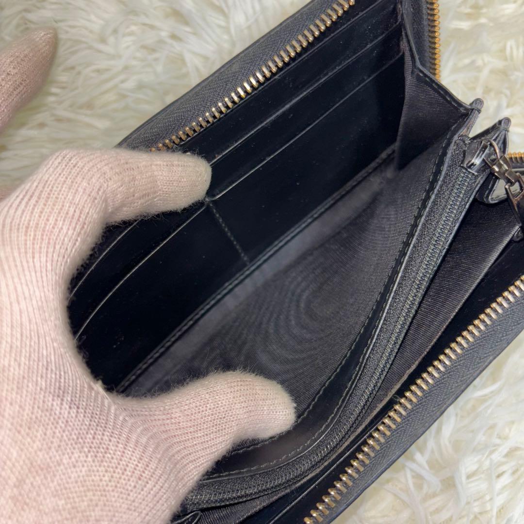 グッチ 財布 ラウンドファスナー GG シマ リボン インターロッキング　黒