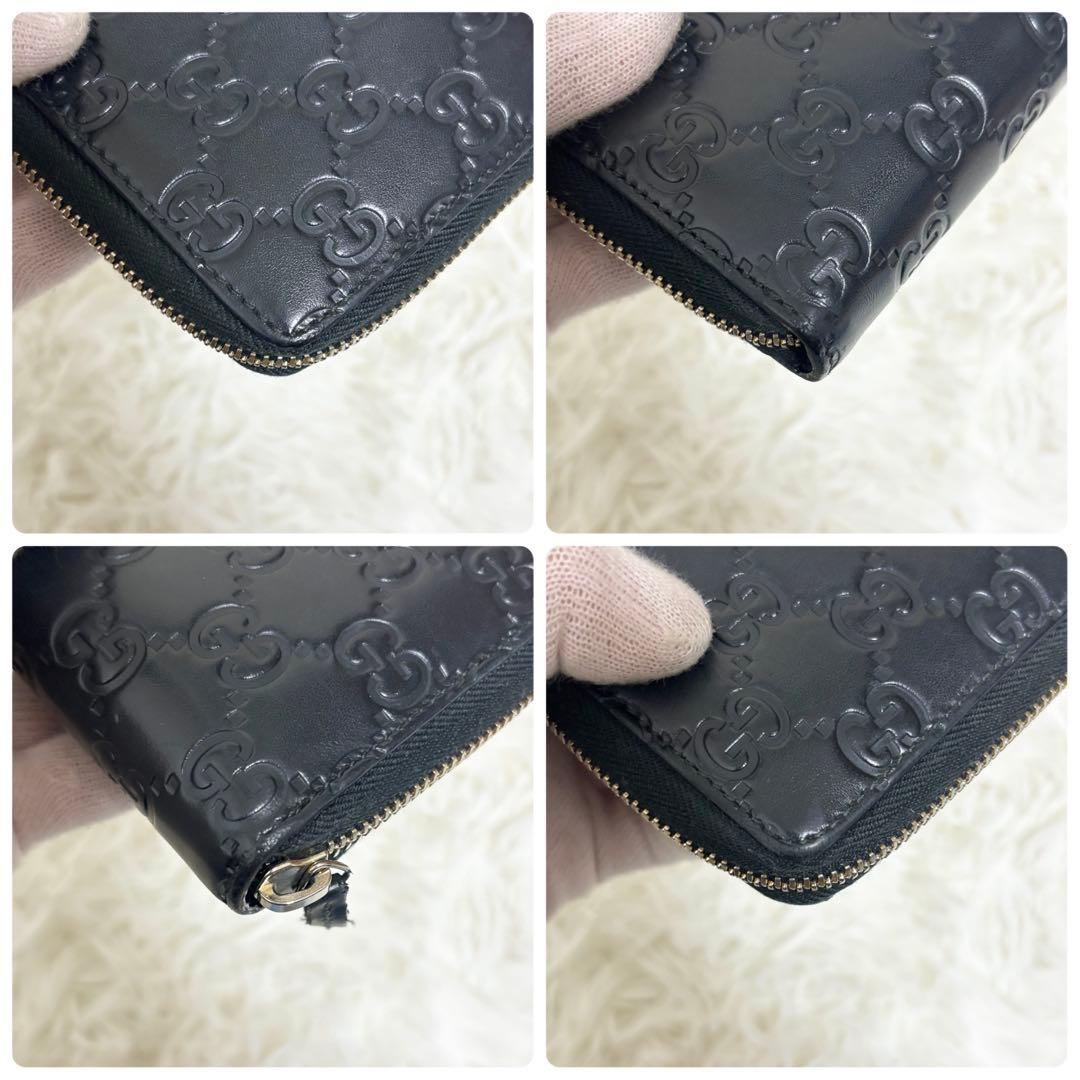 グッチ 財布 ラウンドファスナー GG シマ リボン インターロッキング　黒