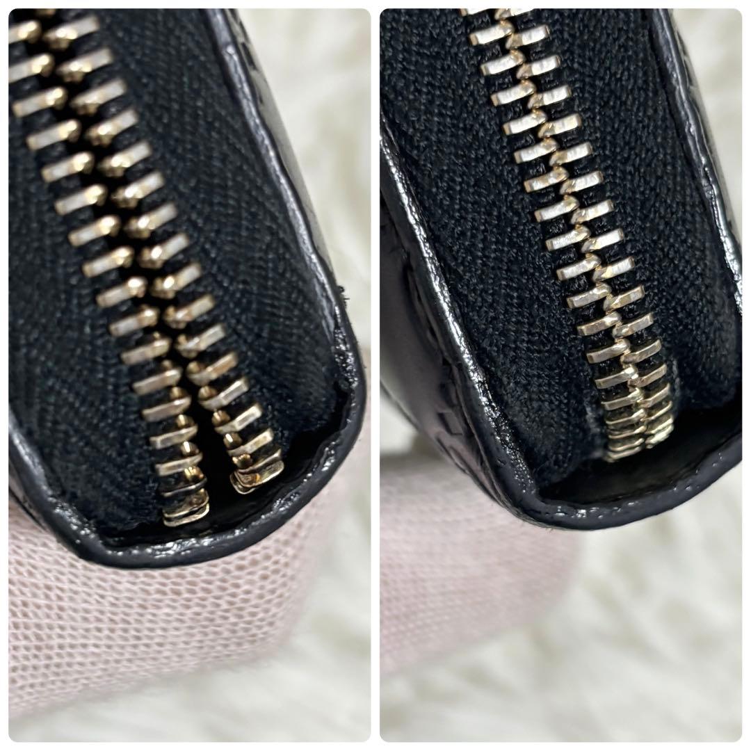 グッチ 財布 ラウンドファスナー GG シマ リボン インターロッキング　黒