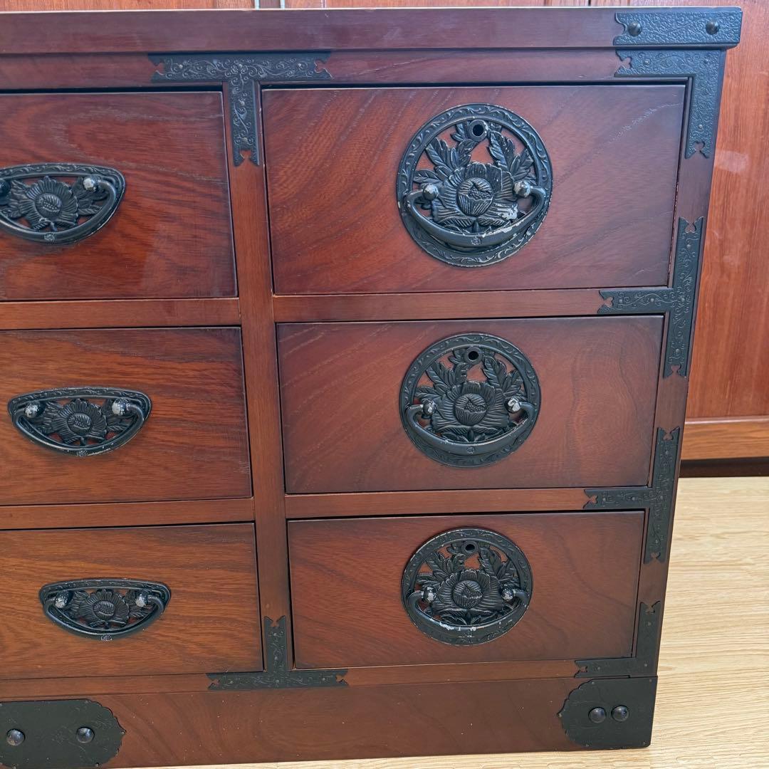 「格安早い者勝ち」民芸家具 欅材 整理箪笥 時代箪笥 3段チェスト 鉄金具 和