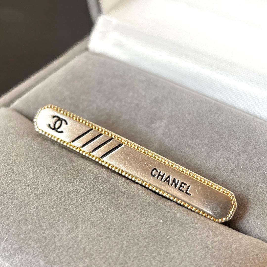 【良品】【シャネル】ネクタイピン ロゴ ココマーク シルバー×ゴールド色