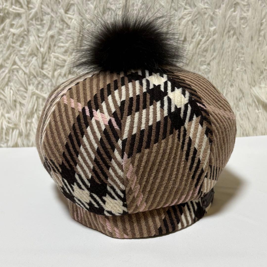 ★美品★バーバリーブルーレーベル ウールベレー帽 フォックスファー ノバチェック