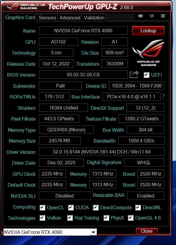 グラフィックボード・グラボ・ビデオカード GeForce RTX 4090 GameRock OmniBlack 24GB