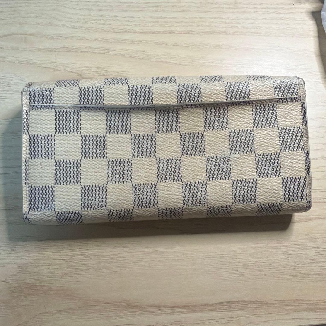 ダミエ柄 長財布 アイボリー/グレー