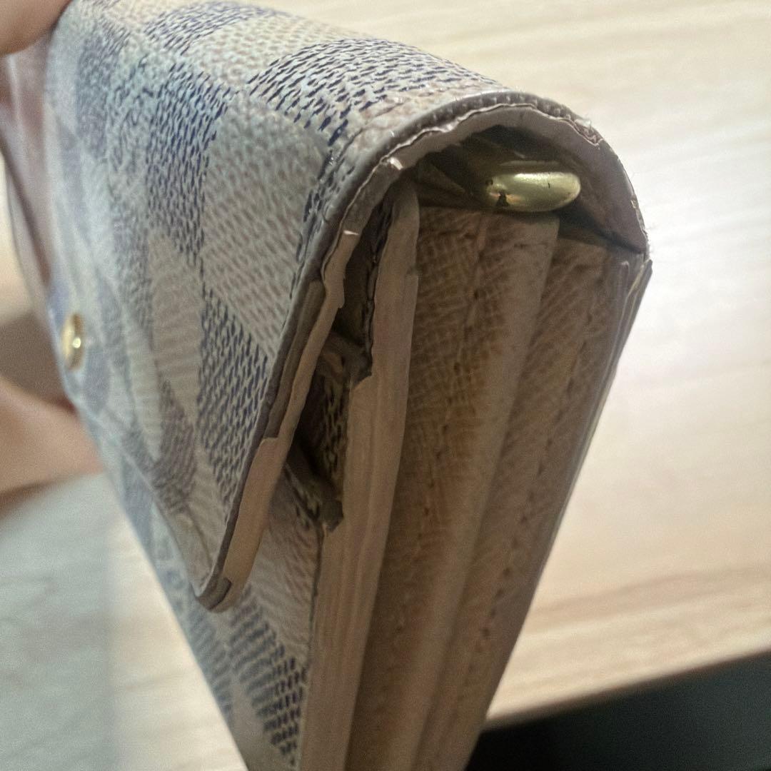 ダミエ柄 長財布 アイボリー/グレー