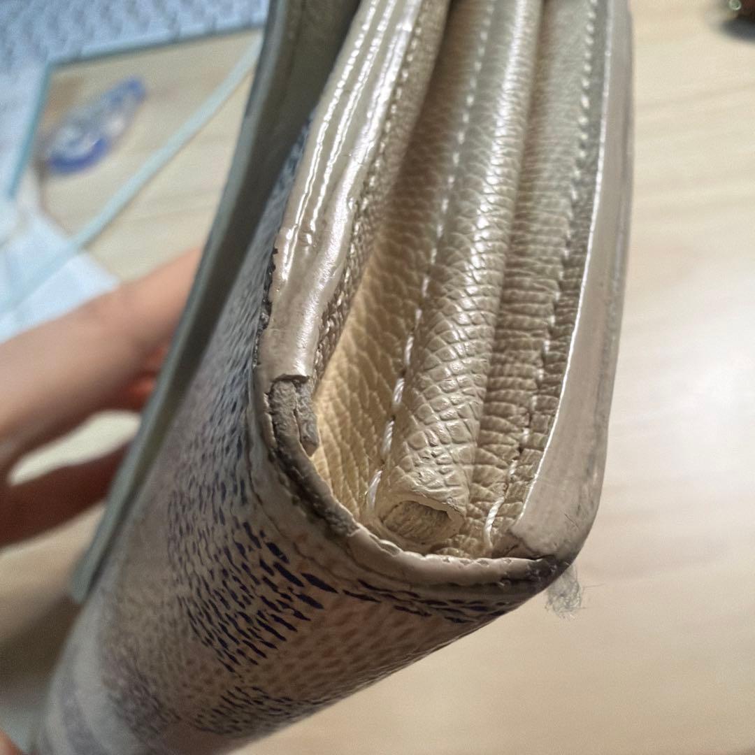 ダミエ柄 長財布 アイボリー/グレー