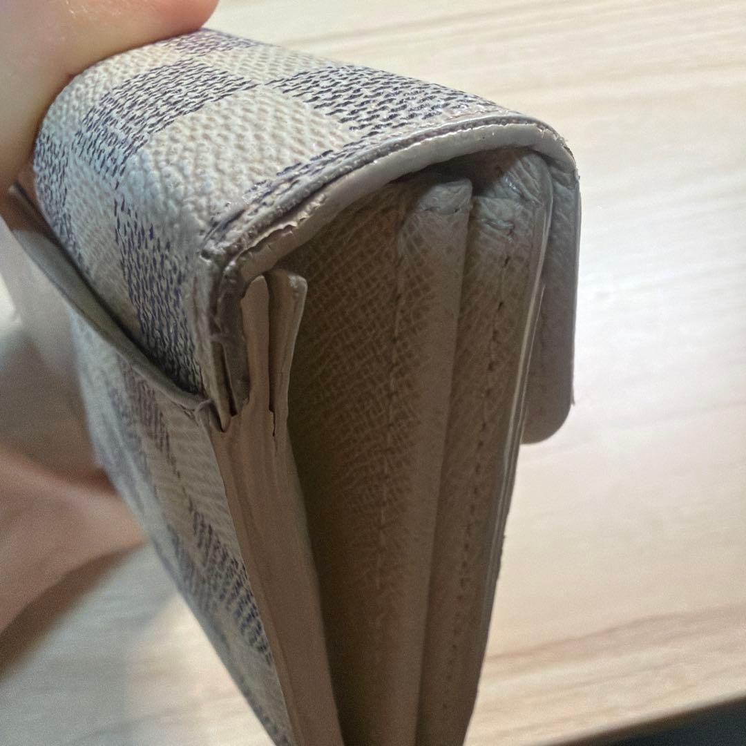 ダミエ柄 長財布 アイボリー/グレー