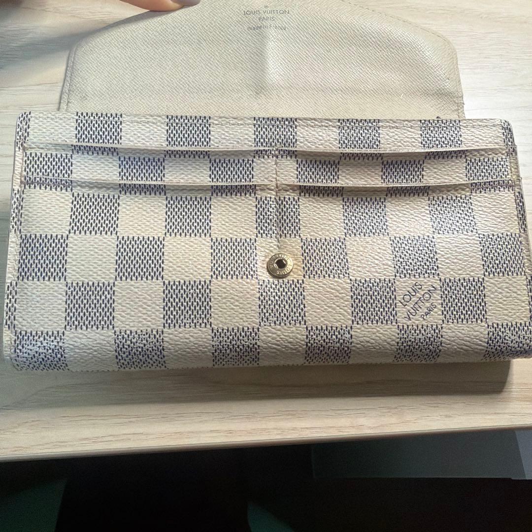 ダミエ柄 長財布 アイボリー/グレー