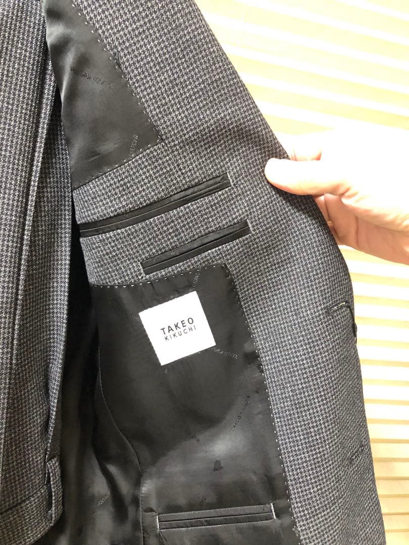 【新品未使用】タケオキクチ メランジ千鳥スーツ チャコールグレー