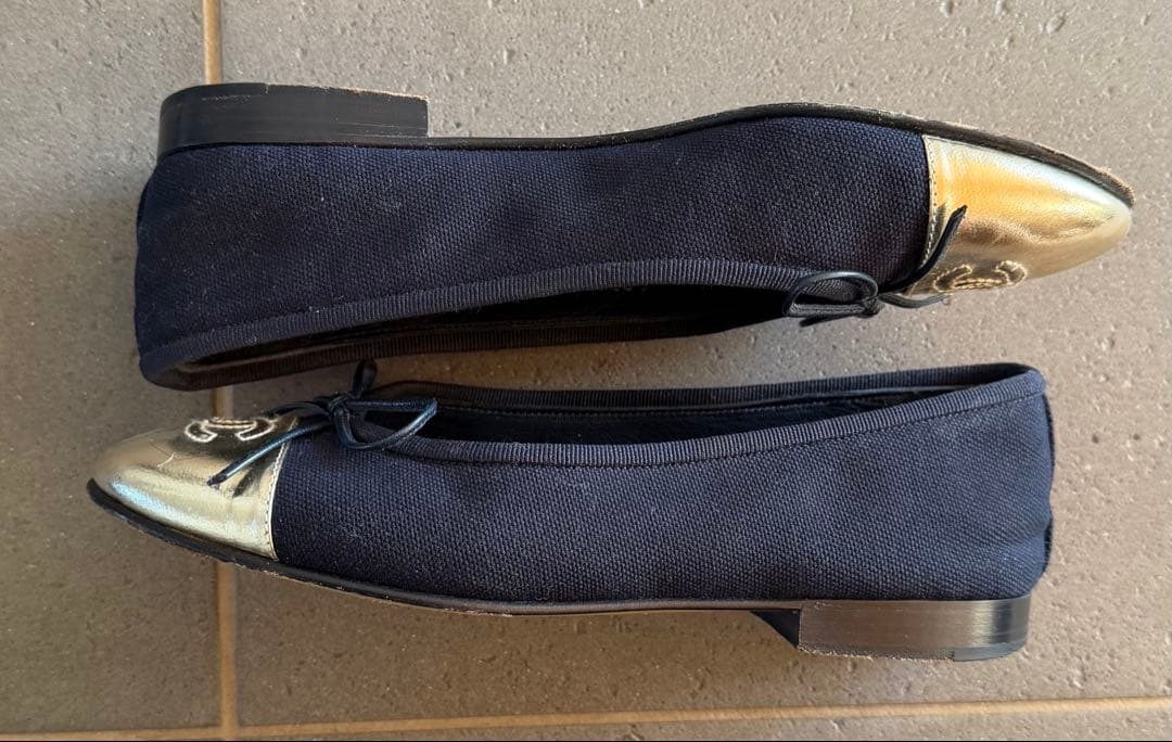 CHANEL ネイビー バレリーナ フラットシューズ 34